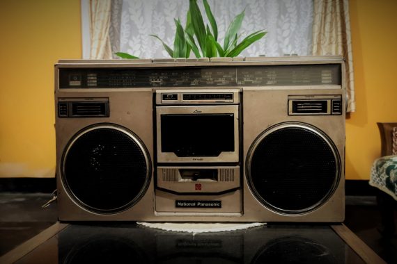 brown and black cassette player